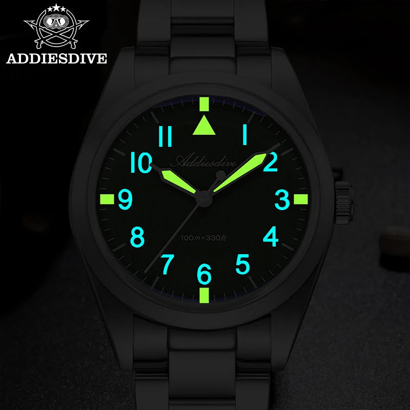 ADDIESDIVE New Watch For Men's Reloj Hombre AD2502 VH31 Movement Titanium Alloy 36mm 100M Waterproof Luminous Quartz Watches