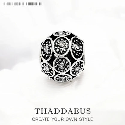 Art-déco Charmelement aus schwarzem 925 Sterlingsilber mit Strassmuster, rund