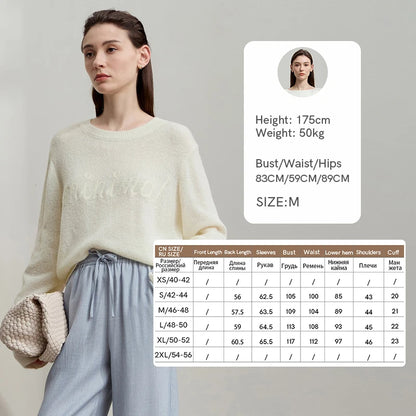 Beigefarbener Damenpullover mit langen Ärmeln, Rundhalsausschnitt und Strickstruktur