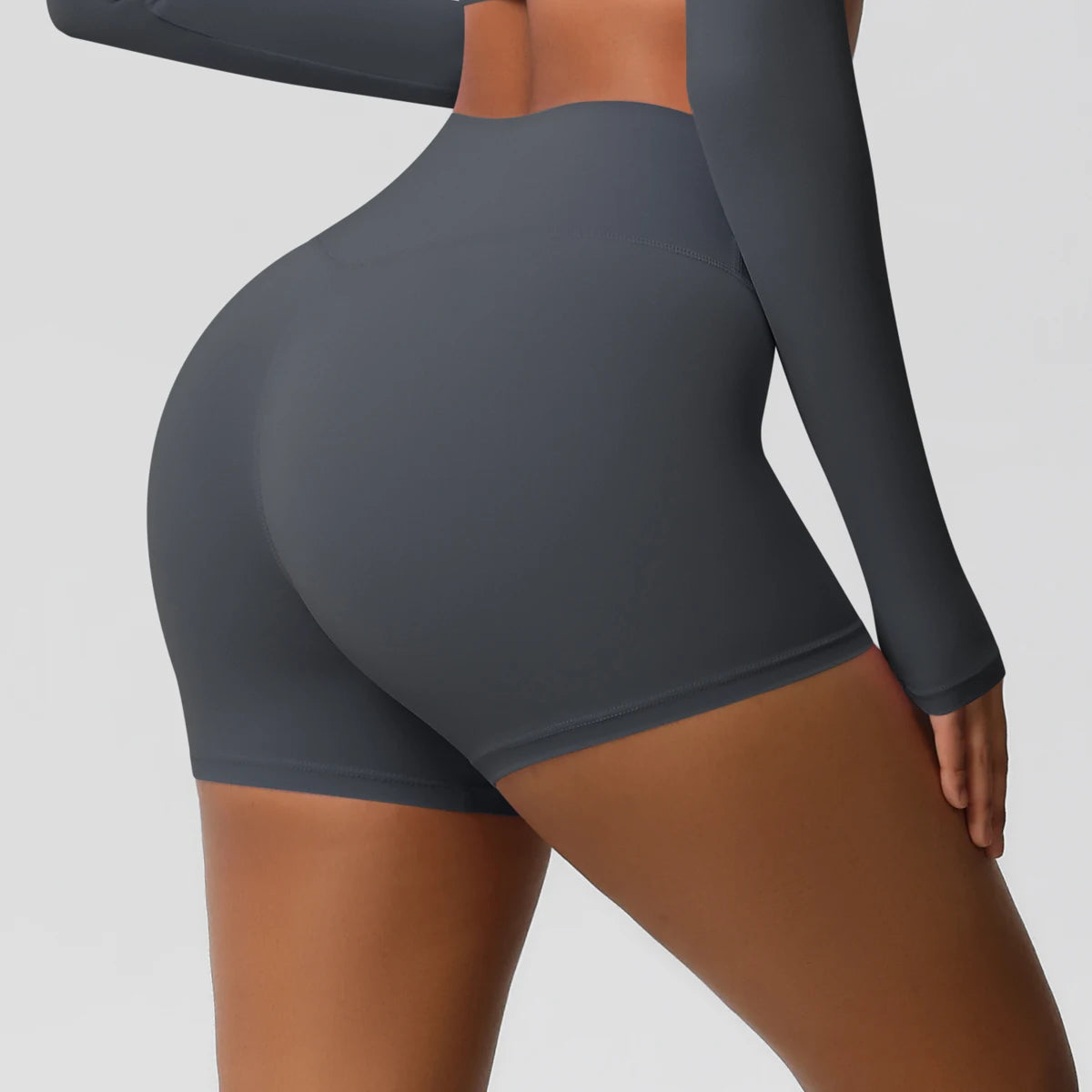 Damen-Sportshorts mit hoher Taille, anthrazitgrau, eng anliegend