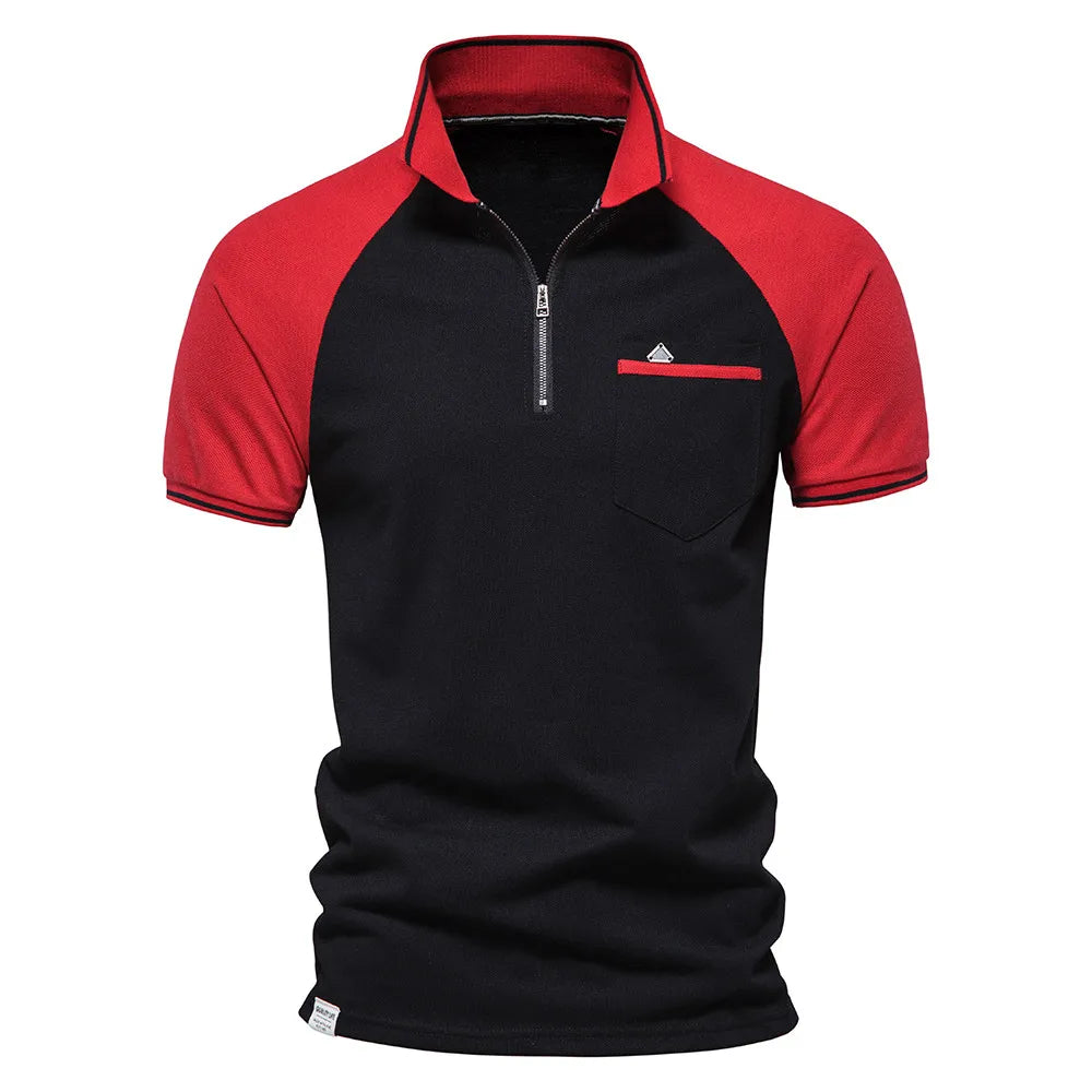 Herren Poloshirt aus Baumwolle mit Patchwork und Reißverschluss für den Sommer