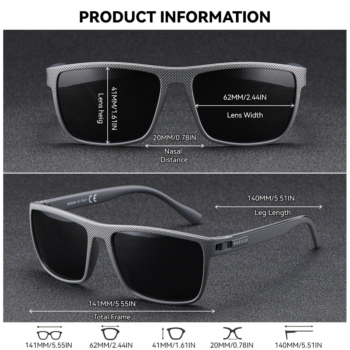 Sonnenbrille Rechteck TR90 polarisiert Spiegel Farbverlauf UV400 Herren