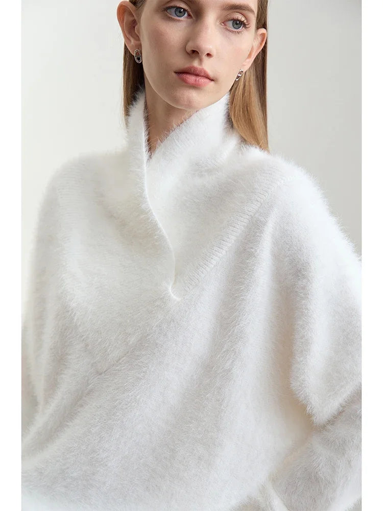 Damen-Rollkragenpullover locker Fledermausärmel Winter