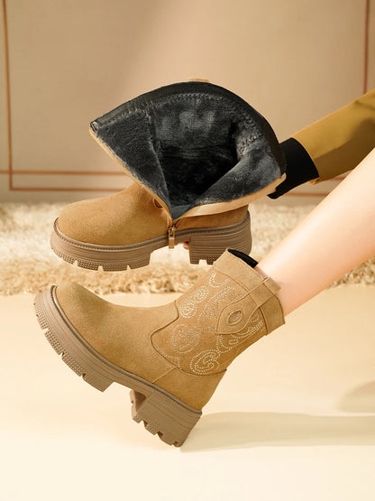 AIYUQI Western Cowboy Boots Women 2025 New Genuine Leather Winter Shoes Boots Women Short Tube Fashion Women's Snow Boots