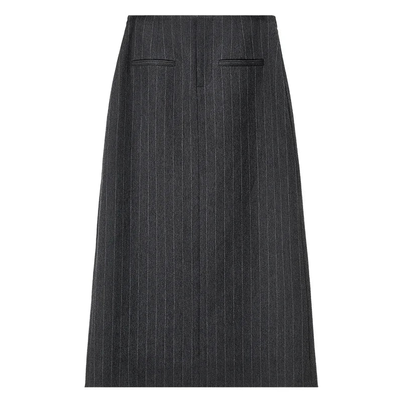 Damen Gestreifter Anzugrock im High-Taille Design mit Schlitz für Büroarbeit