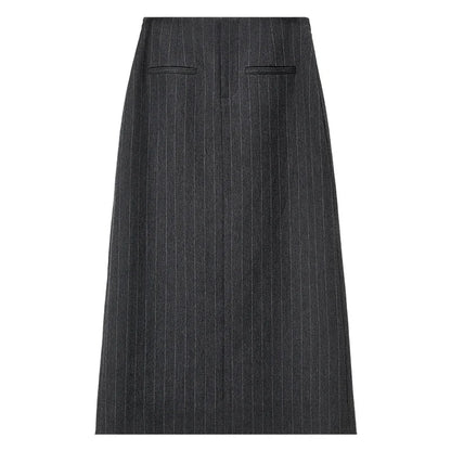 Damen Gestreifter Anzugrock im High-Taille Design mit Schlitz für Büroarbeit