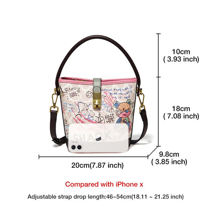 Lady Handbag Aus PU Leather Crossbody Bag Office Prints