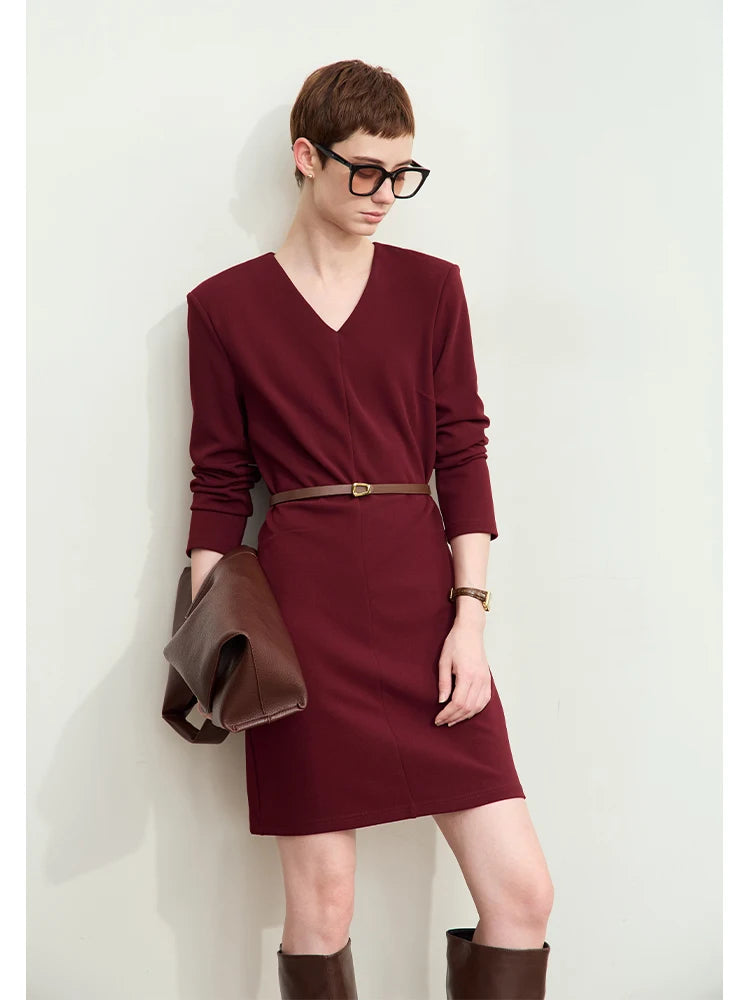 Elegantes Damen Langarm Kleid Mit Schulterpolster Für Das Büro