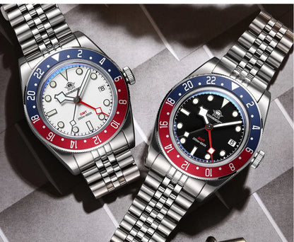 Herren-GMT-Quarzuhr mit Ronda-Werk und Bubble-Glas