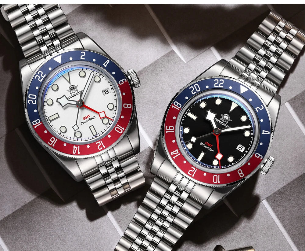 Herren-GMT-Quarzuhr mit Ronda-Werk und Bubble-Glas