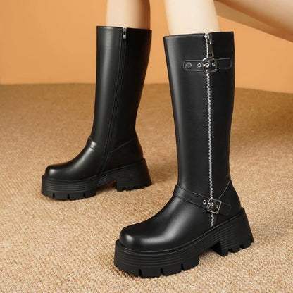 AIYUQI Women Winter Boots Genuine Leather 2025 New Natural Wool Warm Women Tenor Boots British Style Platform Women's Snow Boots