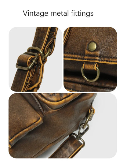 Damen-Schultertasche aus PU Großes Fassungsvermögen mit Innenfächern Vintage-Look Schwarz