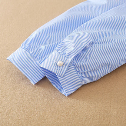 Mädchen-Langarmshirt, Kinder-Bluse mit Spitzenkragen, passend für Kinder im Alter von 5 bis 12 Jahren, 100 % Baumwolle, blau gestreifte Kleidung für Kinder