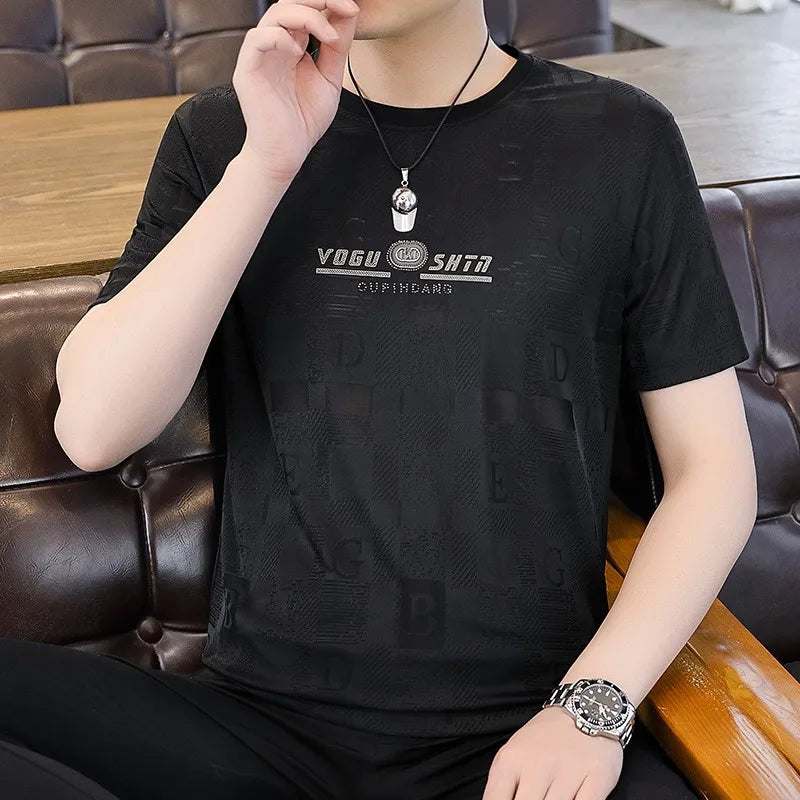 Herren T-Shirt aus feinem Wollstoff mit luxuriösem Print im Slim Fit