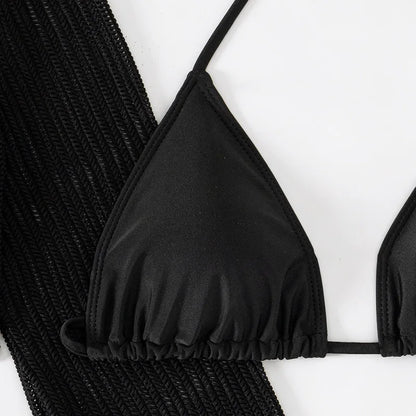 Dreiteiliger Damen-Bikini mit sexy Print und hoch tailliertem Design – ideal für Strand und Pool