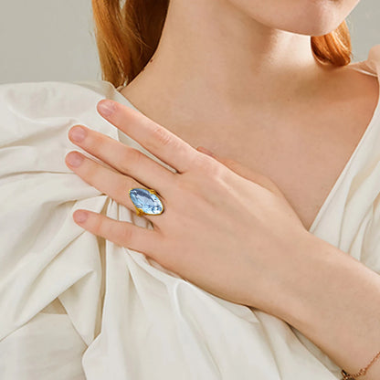 Damen-Ring aus 925er Sterlingsilber mit Aquamarin-Ovalstein, Cocktailring für Party