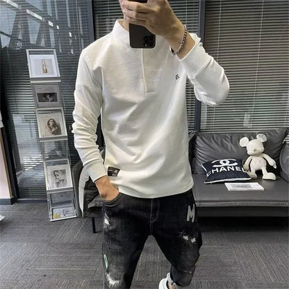 Herren Neu in Knopf Henley Neck Sweatshirts Frühling Brief Drucken Pullover Hoodies Casual Lose Y2K Streetwear Sudaderas Hombre
