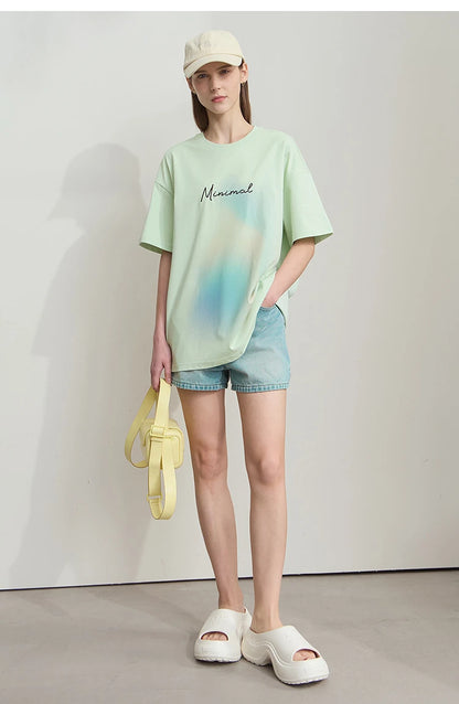 Damen Sommer T-Shirt mit lockerer Passform und buntem Farbverlauf
