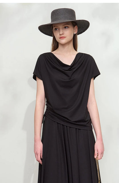 Damen T-Shirt-Rock Set mit solidem Swing-Kragen für den Sommer