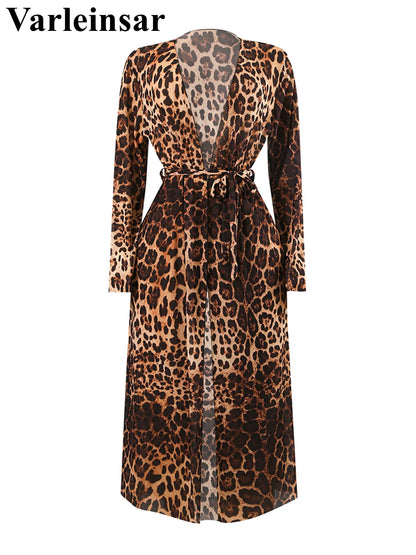 Damen Badeanzug Langarm Leopard Cover-Up gepolstert Einteiler