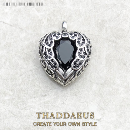 Damen-Charm-Anhänger geflügeltes Herz schwarz Glamour aus Sterlingsilber