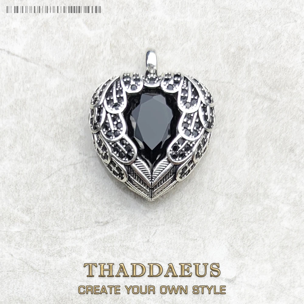 Damen-Charm-Anhänger geflügeltes Herz schwarz Glamour II aus Sterlingsilber