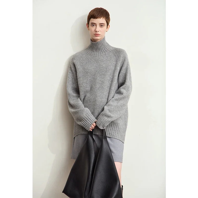 Damen-Rollkragenpullover 100 % Wolle nahtlos antibakteriell Winter