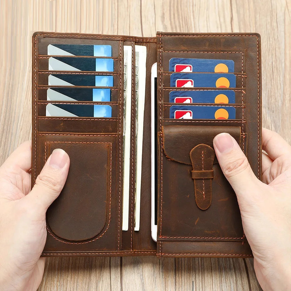 Unisex Geldbörse Clutch Mit RFID-Schutz Und Mehrfachen Kartenfächern Aus Echtem Leder Mit Telefonfach
