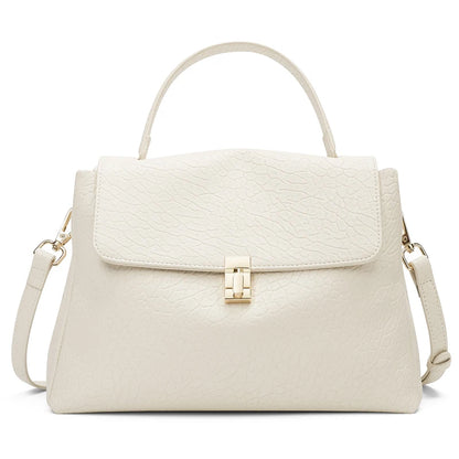 Damen-Tasche aus Splitleder mit Lychee-Muster und eleganter Klappverschluss für Alltag und Büro