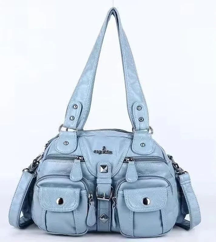 Damen-Handtasche Vintage PU-Leder mit Schultergurt und Obergriff Innenfach für Telefon und Geldbörse