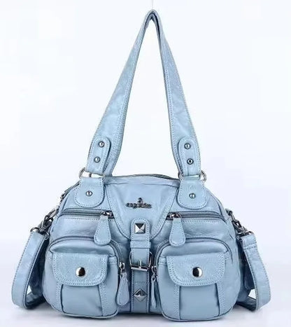 Damen-Handtasche Vintage PU-Leder mit Schultergurt und Obergriff Innenfach für Telefon und Geldbörse
