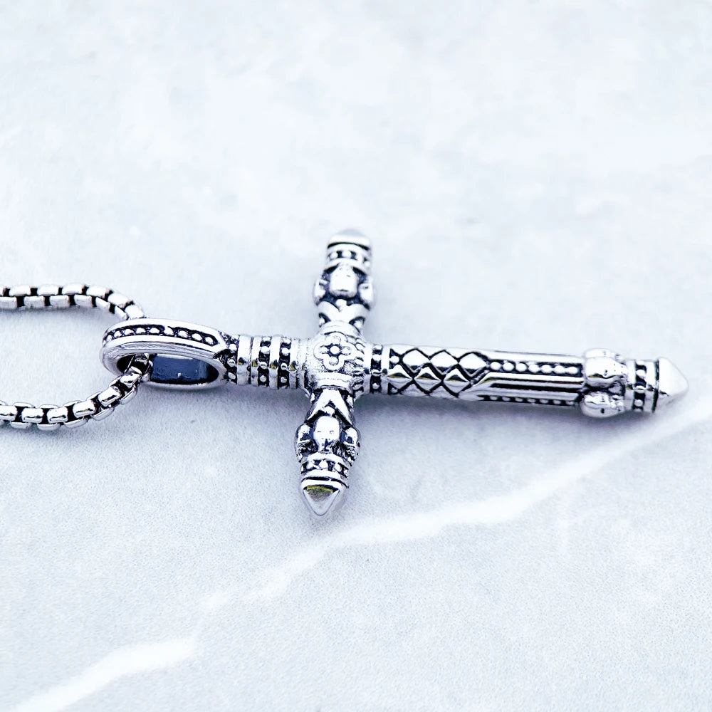 Damen-Halskette Kreuz schwarzes Glied Rebel aus Sterlingsilber