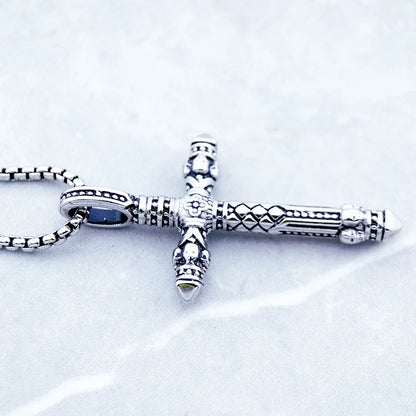 Damen-Halskette Kreuz schwarzes Glied Rebel aus Sterlingsilber