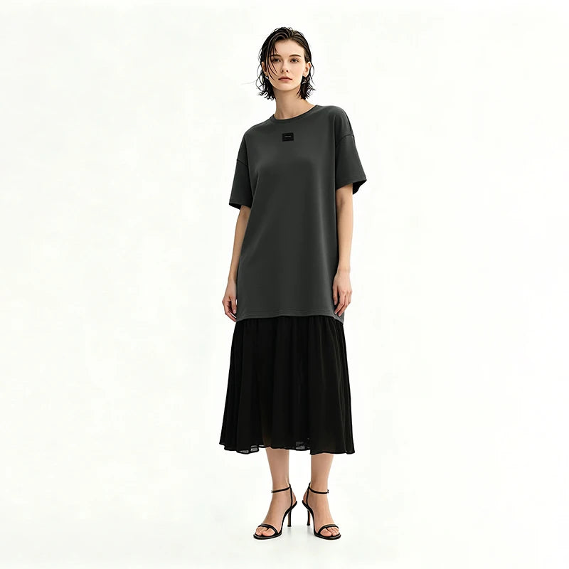 Leichtes Luftschicht Damen Kleid Sommer Casual Chiffon Midikleid Büro