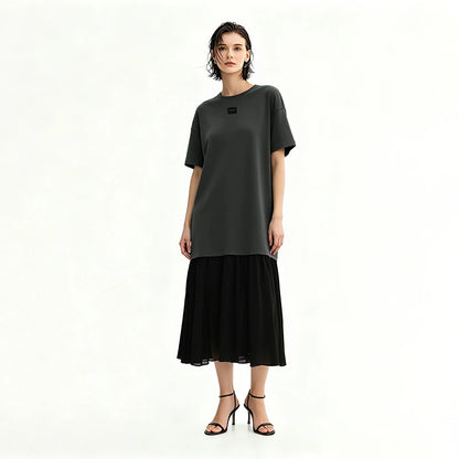 Leichtes Luftschicht Damen Kleid Sommer Casual Chiffon Midikleid Büro