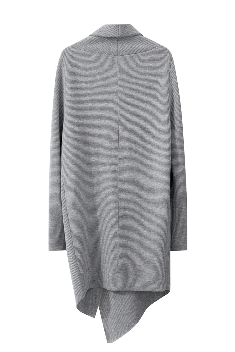 Damen-Strickjacke Wolle Umlegekragen lang locker Tasche Herbst
