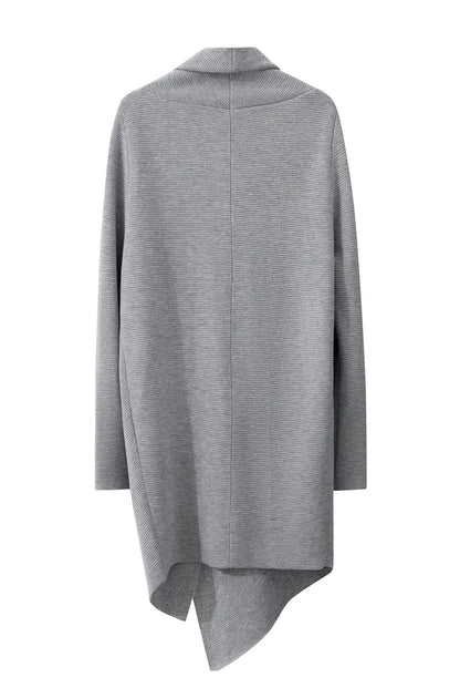Damen-Strickjacke Wolle Umlegekragen lang locker Tasche Herbst