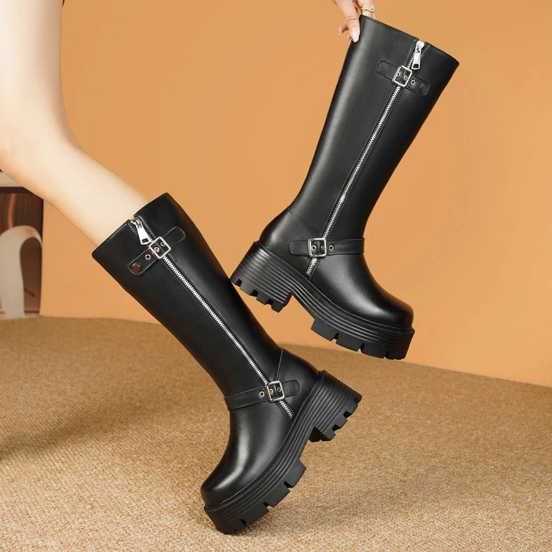 AIYUQI Women Winter Boots Genuine Leather 2025 New Natural Wool Warm Women Tenor Boots British Style Platform Women's Snow Boots