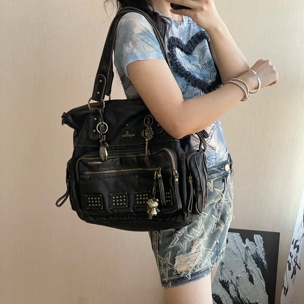 Damen-Handtasche Vintage-Stil aus Soft-PU Bronzefarben Große Tote-Tasche Schulter- und Umhängetasche