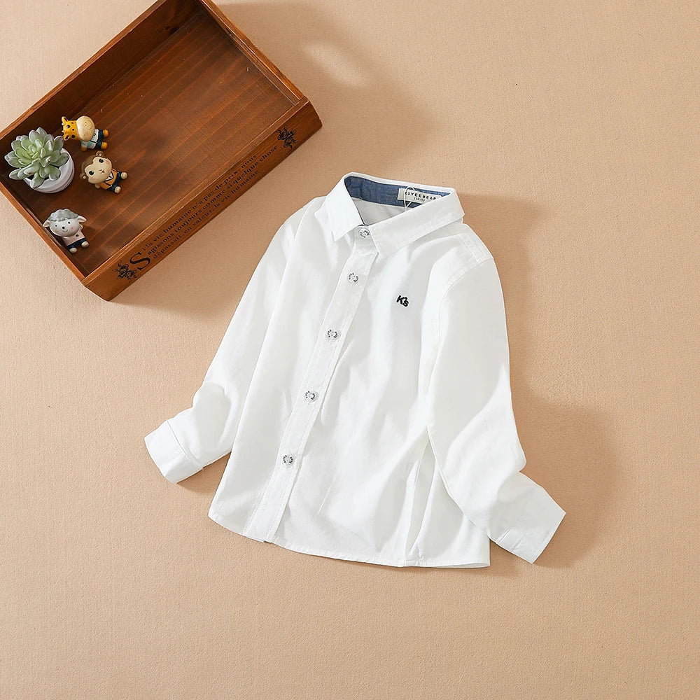 Kinder Jungen Langarm Weiß T-Shirt Frühling Herbst Turndown Kragen Hemd Kinder Schuluniform Baumwolle Kleidung