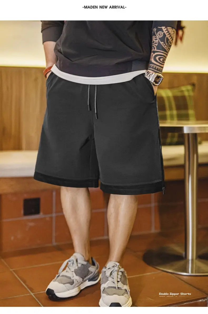 Herren Outdoor-Shorts mit doppelten Reißverschlüssen für Sommer-Laufsport