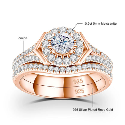 Verlobungsringe Paarset aus Moissanit und 925 Sterling Silber mit Zertifikat Premium Hochzeits Schmuck Geschenk