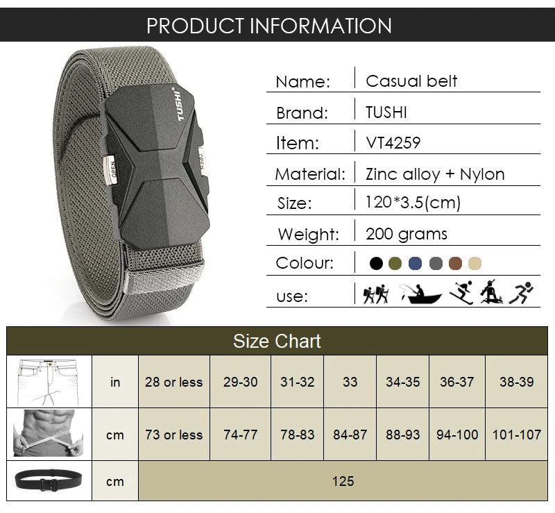 Herren-Gürtel Aus Nylonband Elastisch Mit Schnellverschluss Und Matte Metall-Schnalle Für Outdoor