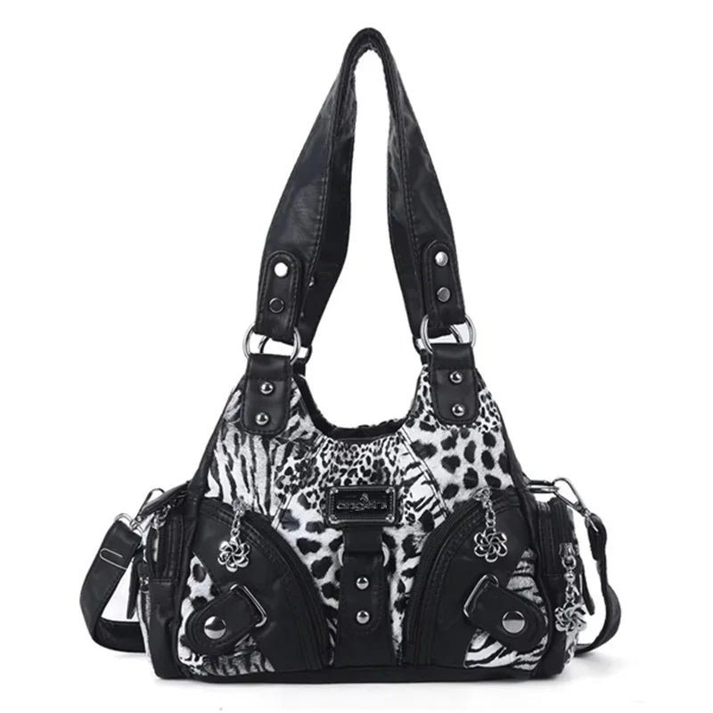 Damen-Handtasche Leopardmuster Mit Oberem Griff Und Mehrfachfächern Für Alltag Und Freizeit