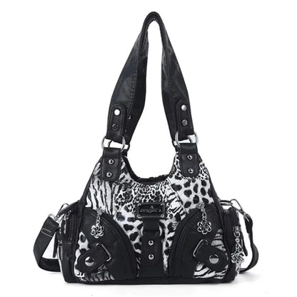 Damen-Handtasche Leopardmuster Mit Oberem Griff Und Mehrfachfächern Für Alltag Und Freizeit