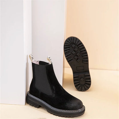Women Winter Boots Sued Genuine Leather  New Fashion British Style Women Chelsea Boots Large Size 41　42　43 Female Ankle Boots
