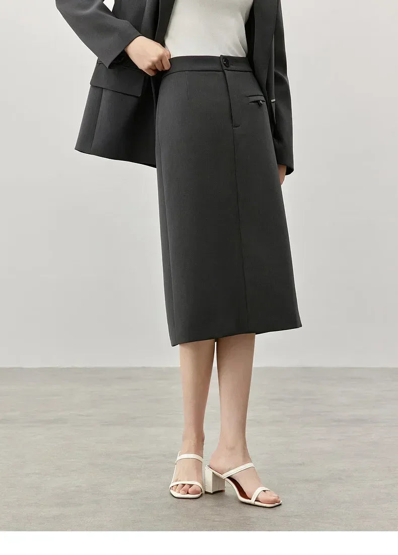 Damen Röcke im klassischen Twill-Design mit Schlitz und knielanger Länge