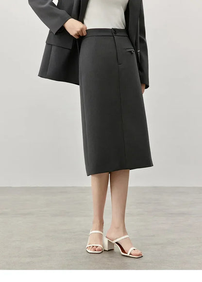 Damen Röcke im klassischen Twill-Design mit Schlitz und knielanger Länge