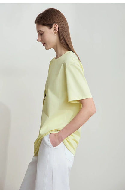 Damen T-Shirt mit minimalistischem O-Ausschnitt und Pailletten-Verzierung