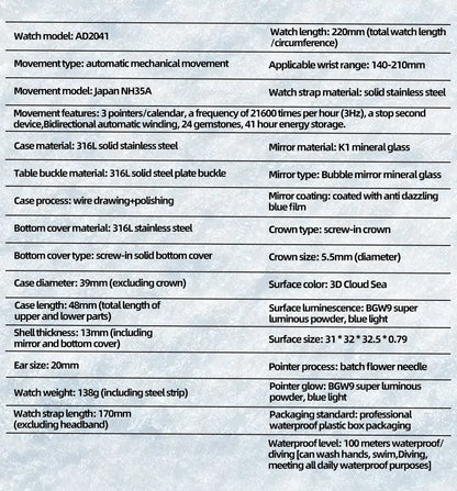 Herren-Automatikuhr mit 3D-Wolkenzifferblatt und Bubble-Glas
